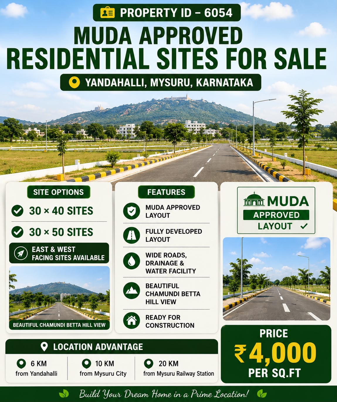 🆔 *PROPERTY ID – 6054* 🏡 *MUDA Approved Residential Sites for Sale – Yandahalli, Mysuru